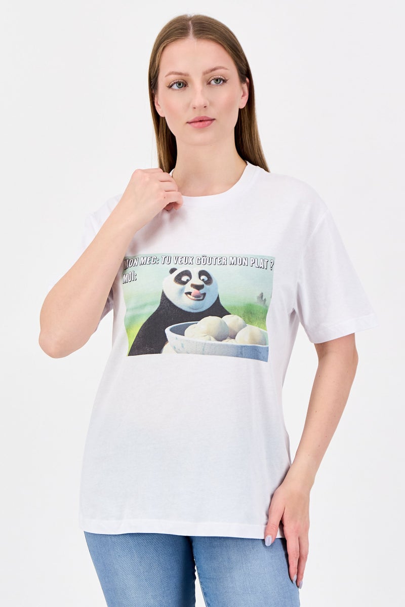 UNDIZ Women Crew Neck Short Sleeve Graphic Print T-shirt, White - Image 1